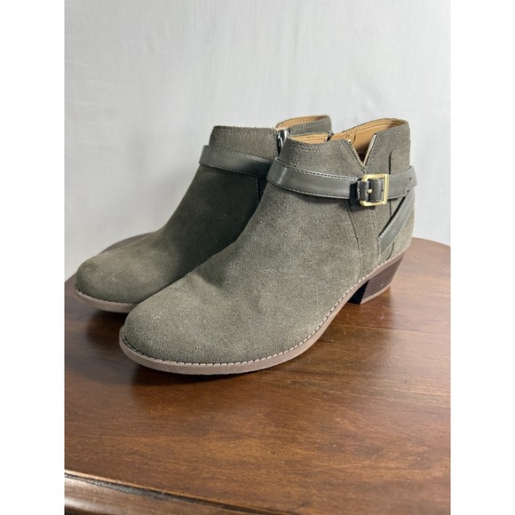 Vionic Shoes - Vionic Women's Farrah Leather Ankle Boots Dark Khaki Suede W7.5